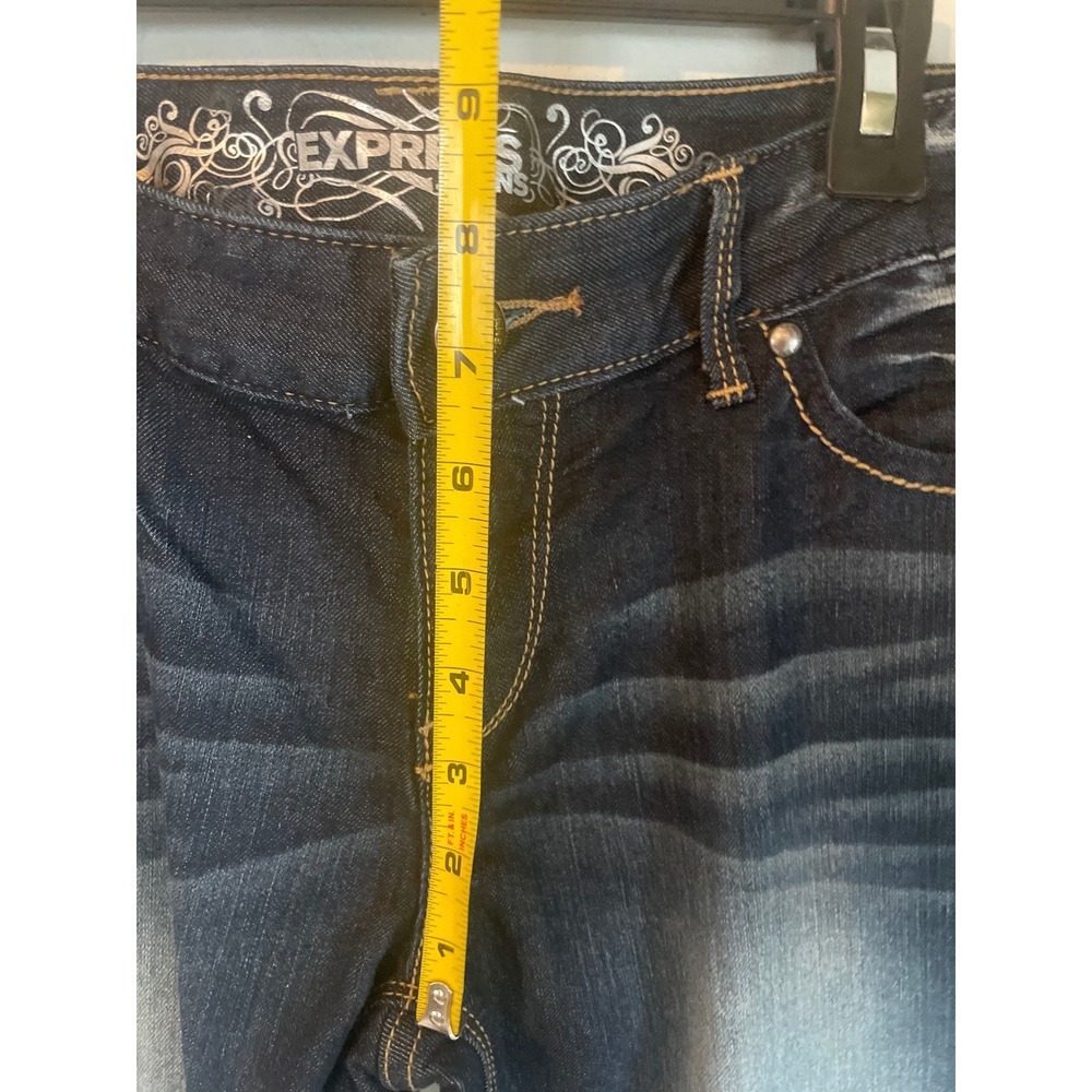 Express Stella Flare‎ Jeans Women's Size 8 Low Rise Dark Wash Denim - Picture 5 of 7